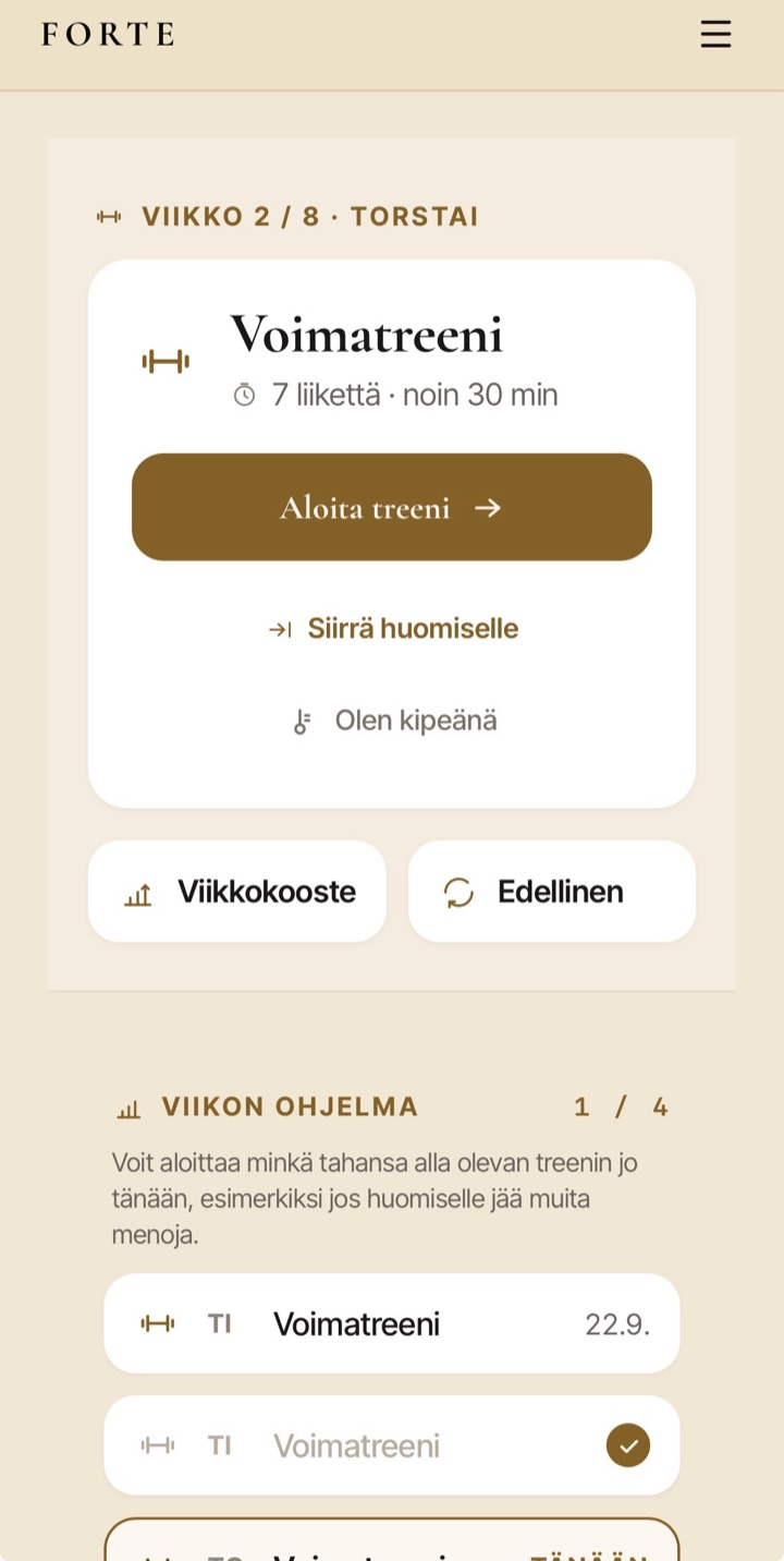 Viikon ohjelma sovelluksessa